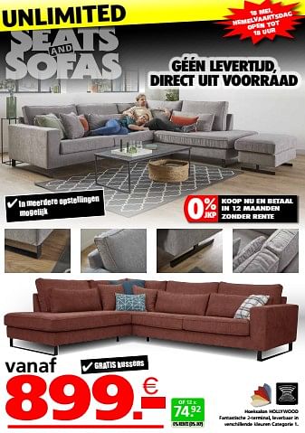 Promoties Hoeksalon hollywood - Huismerk - Seats and Sofas - Geldig van 11/05/2023 tot 21/05/2023 bij Seats and Sofas