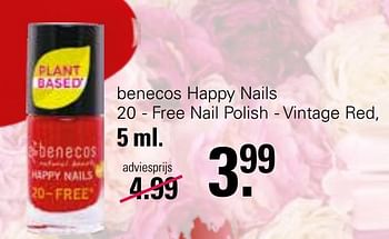 Promotions Benecos happy nails 20 - free nail polish - vintage red - Benecos - Valide de 28/04/2023 à 15/05/2023 chez De Online Drogist