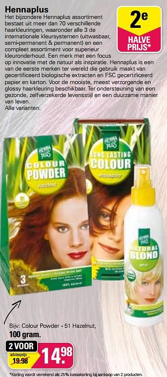 Promoties Colour powder - 51 hazelnut - Henna Plus - Geldig van 28/04/2023 tot 15/05/2023 bij De Online Drogist