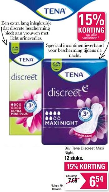 Promoties Tena discreet maxi night - Tena - Geldig van 28/04/2023 tot 15/05/2023 bij De Online Drogist