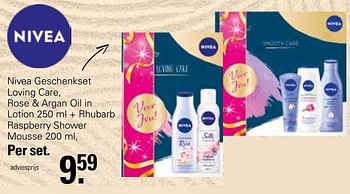 Promoties Nivea geschenkset loving care rose + argan oil in lotion + rhubarb raspberry shower mousse - Nivea - Geldig van 28/04/2023 tot 15/05/2023 bij De Online Drogist