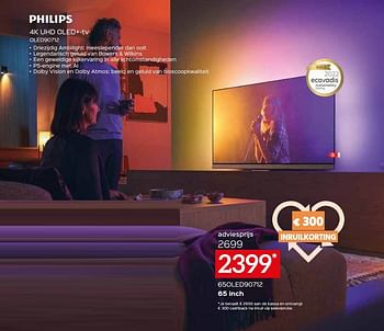 Promoties Philips 4k uhd oled+-tv 65oled90712 - Philips - Geldig van 05/05/2023 tot 03/06/2023 bij Selexion