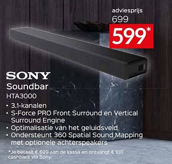 Promotions Sony soundbar hta3000 - Sony - Valide de 05/05/2023 à 03/06/2023 chez Selexion