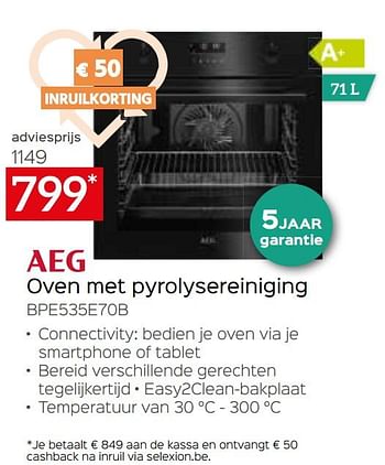 Promoties Aeg oven met pyrolysereiniging bpe535e70b - AEG - Geldig van 05/05/2023 tot 03/06/2023 bij Selexion