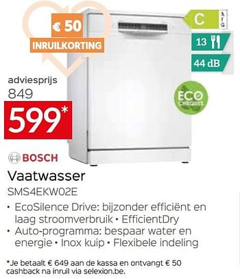Promoties Bosch vaatwasser sms4ekw02e - Bosch - Geldig van 05/05/2023 tot 03/06/2023 bij Selexion