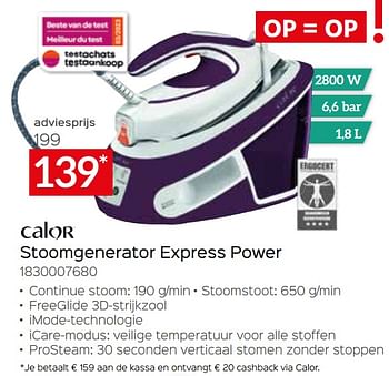 Promoties Calor stoomgenerator express power 1830007680 - Calor - Geldig van 05/05/2023 tot 03/06/2023 bij Selexion