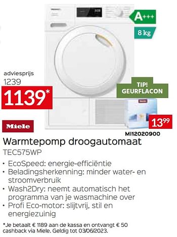 Promoties Miele warmtepomp droogautomaat tec575wp - Miele - Geldig van 05/05/2023 tot 03/06/2023 bij Selexion