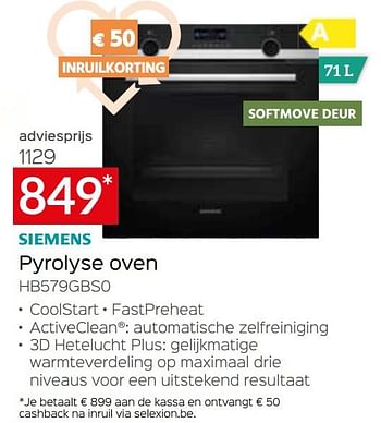 Promoties Siemens pyrolyse oven hb579gbs0 - Siemens - Geldig van 05/05/2023 tot 03/06/2023 bij Selexion