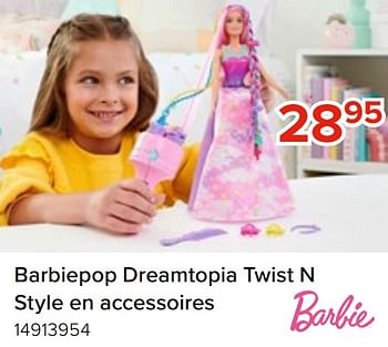 Promoties Barbiepop dreamtopia twist n style en accessoires - Mattel - Geldig van 08/05/2023 tot 11/06/2023 bij Euro Shop