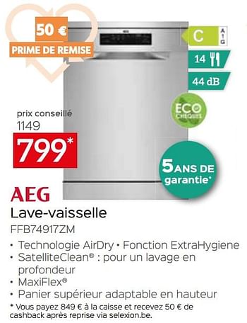 Promotions Aeg lave-vaisselle ffb74917zm - AEG - Valide de 05/05/2023 à 03/06/2023 chez Selexion