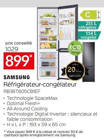 Promotions Samsung réfrigérateur-congélateur rb36t605cb1ef - Samsung - Valide de 05/05/2023 à 03/06/2023 chez Selexion