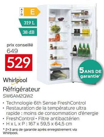 Promotions Whirlpool réfrigérateur sw6am2qw2 - Whirlpool - Valide de 05/05/2023 à 03/06/2023 chez Selexion