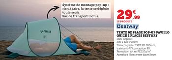 Promotions Tente de plage pop-up pavillo quick 2 places bestway - BestWay - Valide de 03/05/2023 à 28/05/2023 chez Super U