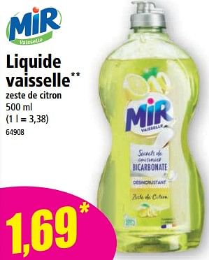 Promotions Liquide vaisselle zeste de citron - Mir - Valide de 10/05/2023 à 16/05/2023 chez Norma