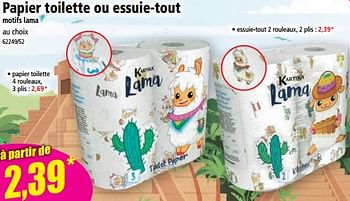 Promotions Papier toilette ou essuie-tout motifs lama - Kartika - Valide de 10/05/2023 à 16/05/2023 chez Norma