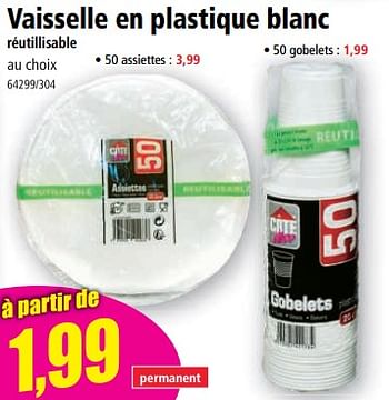 Promotions Vaisselle en plastique blanc réutillisable - Produit Maison - Norma - Valide de 10/05/2023 à 16/05/2023 chez Norma