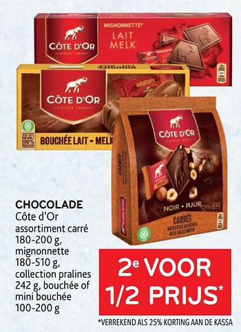 Promoties Chocolade côte d’or 2e voor 1-2 prijs - Cote D'Or - Geldig van 17/05/2023 tot 30/05/2023 bij Alvo