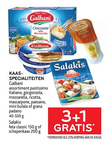 Promoties Kaasspecialiteiten galbani 3+1 gratis - Galbani - Geldig van 17/05/2023 tot 30/05/2023 bij Alvo
