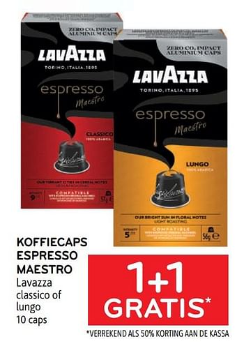 Promoties Koffiecaps espresso maestro lavazza 1+1 gratis - Lavazza - Geldig van 17/05/2023 tot 30/05/2023 bij Alvo