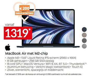 Promoties Apple macbook air met m2-chip - Apple - Geldig van 05/05/2023 tot 03/06/2023 bij Selexion