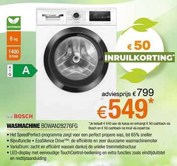 Promoties Bosch wasmachine bowan28276fg - Bosch - Geldig van 05/05/2023 tot 03/06/2023 bij Expert