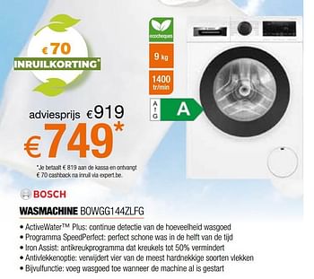 Promoties Bosch wasmachine bowgg144zlfg - Bosch - Geldig van 05/05/2023 tot 03/06/2023 bij Expert