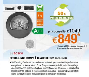 Promotions Bosch sèche-linge pompe à chaleur bowqg235dnfg - Bosch - Valide de 05/05/2023 à 03/06/2023 chez Expert
