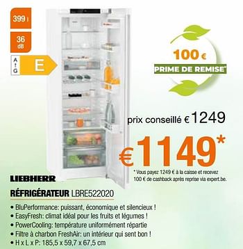 Promotions Liebherr réfrigérateur lbre522020 - Liebherr - Valide de 05/05/2023 à 03/06/2023 chez Expert