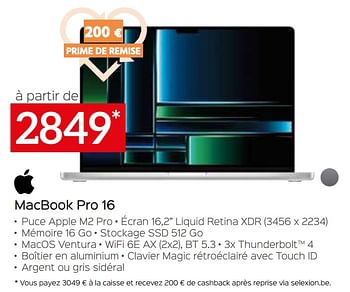Promotions Apple macbook pro 16 - Apple - Valide de 05/05/2023 à 03/06/2023 chez Selexion