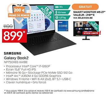 Promotions Samsung galaxy book2 np750xee-xa1be - Samsung - Valide de 05/05/2023 à 03/06/2023 chez Selexion