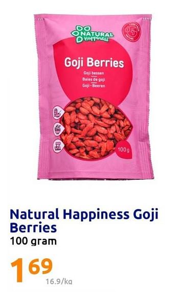 Promoties Natural happiness goji berries - Natural Happiness - Geldig van 10/05/2023 tot 16/05/2023 bij Action