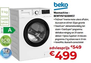 Promoties Beko wasmachine - bewtv9716xbwst - Beko - Geldig van 05/05/2023 tot 03/06/2023 bij Exellent