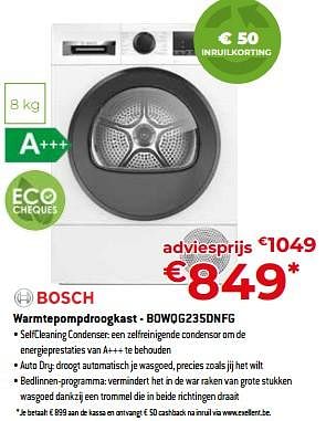 Promoties Bosch warmtepompdroogkast - bowqg235dnfg - Bosch - Geldig van 05/05/2023 tot 03/06/2023 bij Exellent