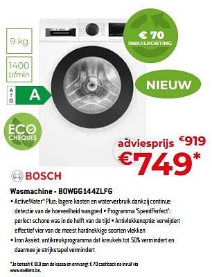 Promotions Bosch wasmachine - bowgg144zlfg - Bosch - Valide de 05/05/2023 à 03/06/2023 chez Exellent