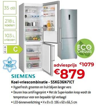 Promoties Siemens koel-vriescombinatie - sskg36n7ict - Siemens - Geldig van 05/05/2023 tot 03/06/2023 bij Exellent