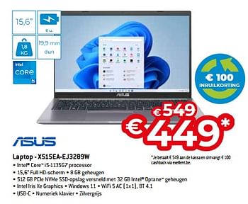 Promoties Asus laptop - x515ea-ej3289w - Asus - Geldig van 05/05/2023 tot 03/06/2023 bij Exellent