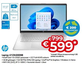 Promotions Hp laptop 17-cn1000nb - HP - Valide de 05/05/2023 à 03/06/2023 chez Exellent