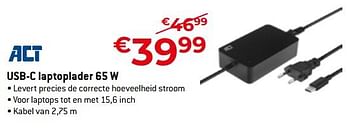 Promoties Usb-c laptoplader 65 w - ACT - Geldig van 05/05/2023 tot 03/06/2023 bij Exellent