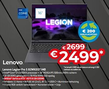 Promoties Lenovo legion pro 5 82wk0071mb - Lenovo - Geldig van 05/05/2023 tot 03/06/2023 bij Exellent