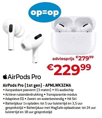Promoties Apple airpods pro 1st gen - apmlwk3zma - Apple - Geldig van 05/05/2023 tot 03/06/2023 bij Exellent