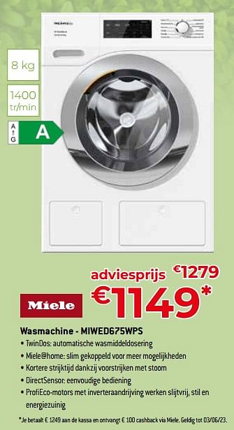 Promoties Miele wasmachine - miwed675wps - Miele - Geldig van 05/05/2023 tot 03/06/2023 bij Exellent