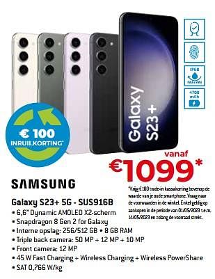 Promoties Samsung galaxy s23+ 5g - sus916b - Samsung - Geldig van 05/05/2023 tot 03/06/2023 bij Exellent