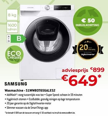 Promotions Samsung wasmachine - s1ww80t656ales2 - Samsung - Valide de 05/05/2023 à 03/06/2023 chez Exellent