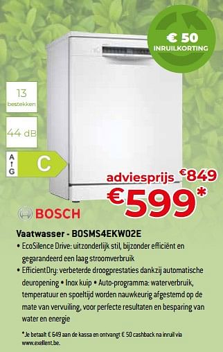 Promoties Bosch vaatwasser - bosms4ekw02e - Bosch - Geldig van 05/05/2023 tot 03/06/2023 bij Exellent