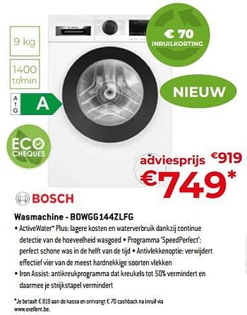 Promoties Bosch wasmachine - bowgg144zlfg - Bosch - Geldig van 05/05/2023 tot 03/06/2023 bij Exellent