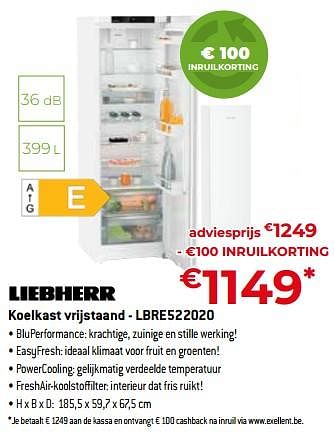 Promoties Liebherr koelkast vrijstaand - lbre522020 - Liebherr - Geldig van 05/05/2023 tot 03/06/2023 bij Exellent