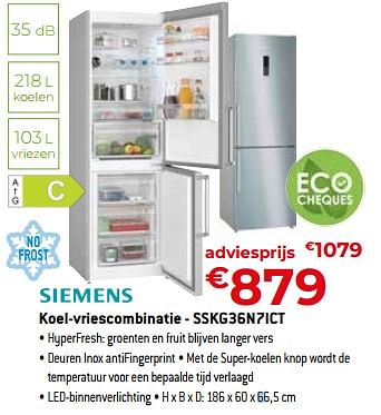 Promoties Siemens koel-vriescombinatie - sskg36n7ict - Siemens - Geldig van 05/05/2023 tot 03/06/2023 bij Exellent