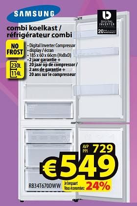 Promoties Samsung combi koelkast - réfrigérateur combi rb34t670dww - Samsung - Geldig van 17/05/2023 tot 24/05/2023 bij ElectroStock