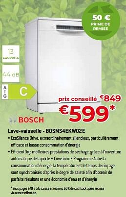 Promotions Bosch lave-vaisselle - bosms4ekw02e - Bosch - Valide de 05/05/2023 à 03/06/2023 chez Exellent