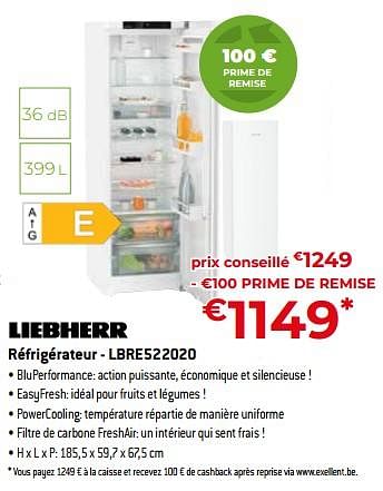 Promotions Liebherr réfrigérateur - lbre522020 - Liebherr - Valide de 05/05/2023 à 03/06/2023 chez Exellent